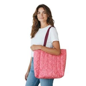 14" x 10" Handmade Womens Quilted Tote Handbag Pink Large Gift Washable